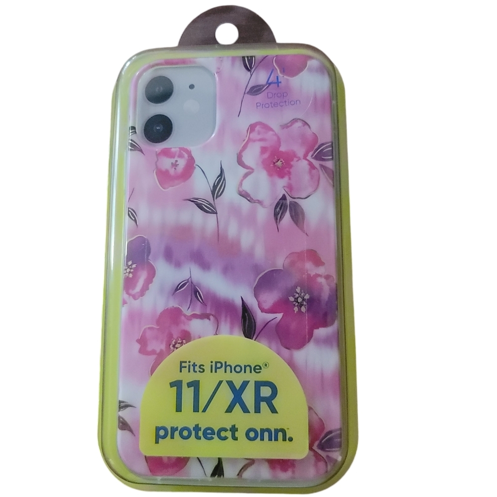 onn. Pink Flower Phone Case for iPhone 11/XR  with 4' Drop Protection